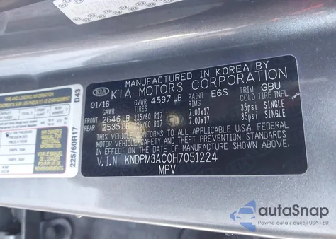 2017 Kia Sportage Lx z USA, uszkodzony, nr VIN KNDPM3AC0H7051224